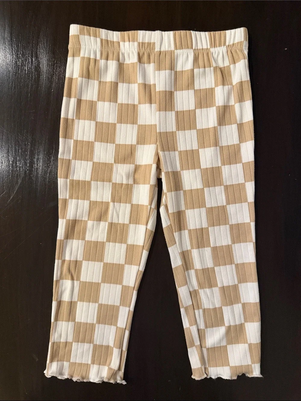 Tahari Beige Checkerboard‎ Ribbed Pajama Set Toddler Girl 2T